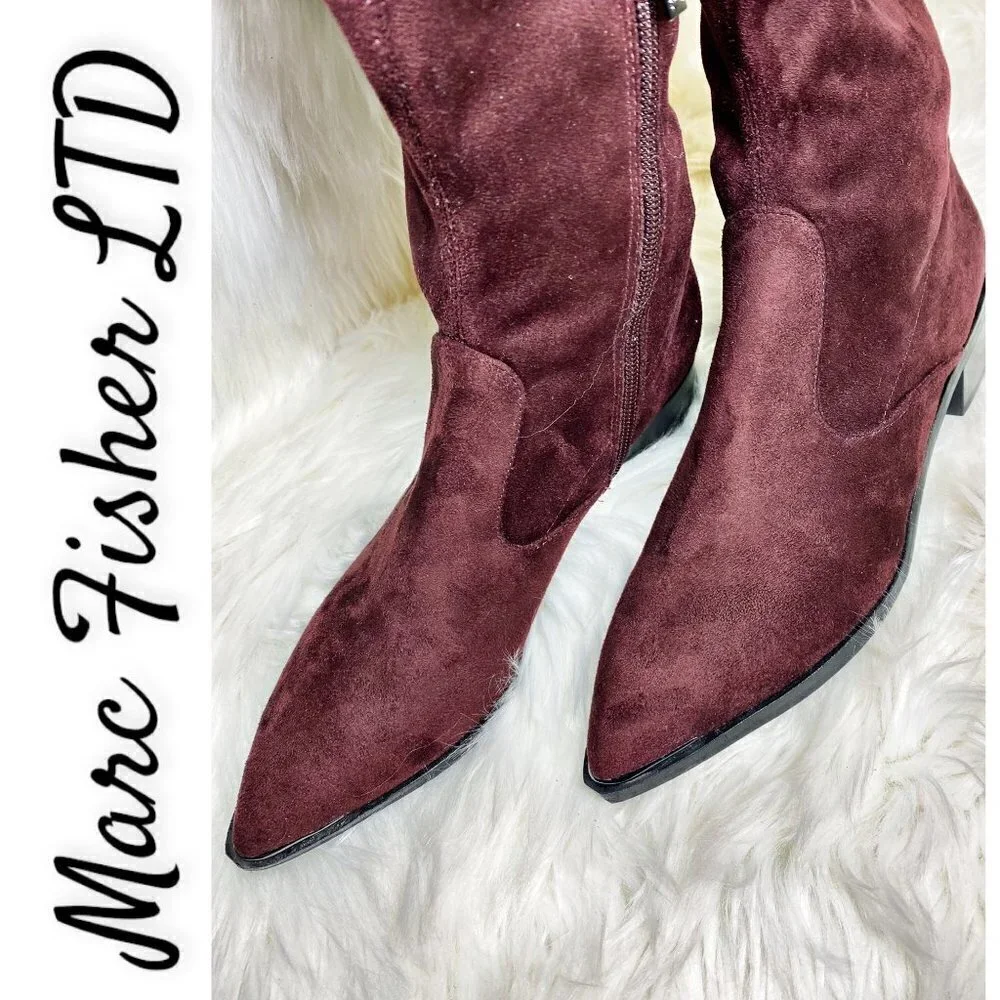 MARC FISHER LTD Yuna Burgundy Red Over the Knee Faux Suede Boot, Size 6M‎